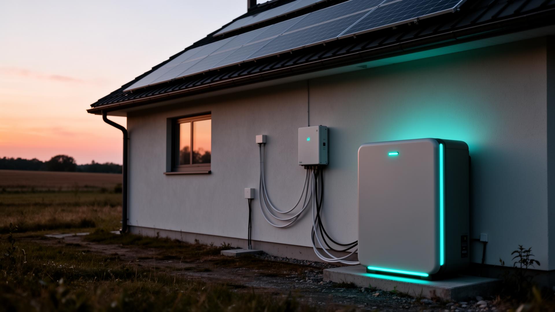 Solar battery system at dusk